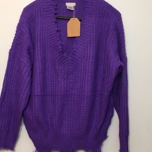 Main Strip Pullover Purple Fringed Sweater